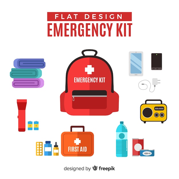 Modern emergency survival kit in flat style | Free Vector