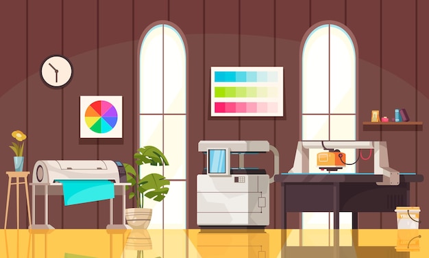 Cartoon figure of an office with a copier machine