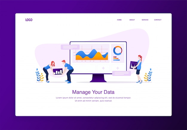 Modern flat design concept of people customizing data on desktop Premium Vector
