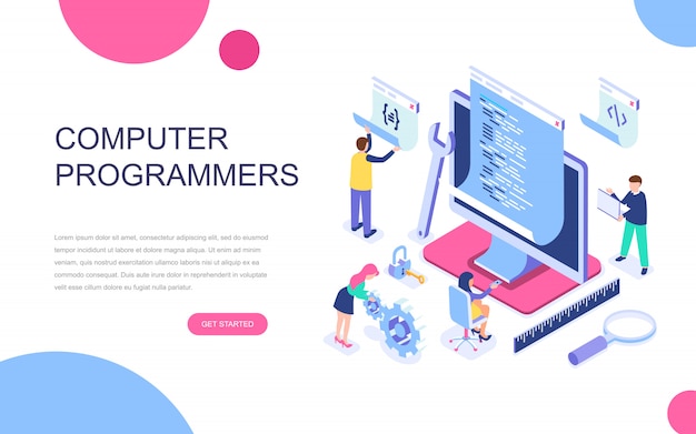 Modern flat design isometric concept of computer programmers Premium Vector