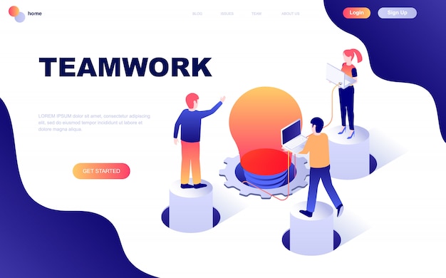 Modern flat design isometric concept of teamwork Premium Vector