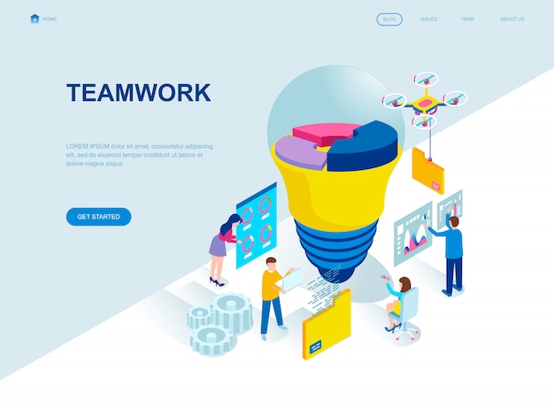 Premium Vector | Modern Flat Design Isometric Landing Page Of Teamwork