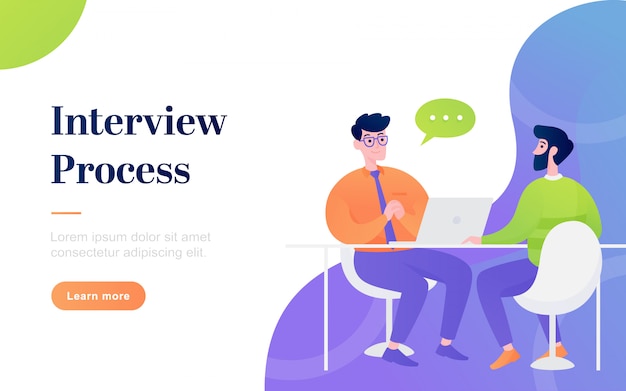 Modern flat interview process landing page Premium Vector