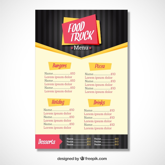 Modern food truck menu with flat design