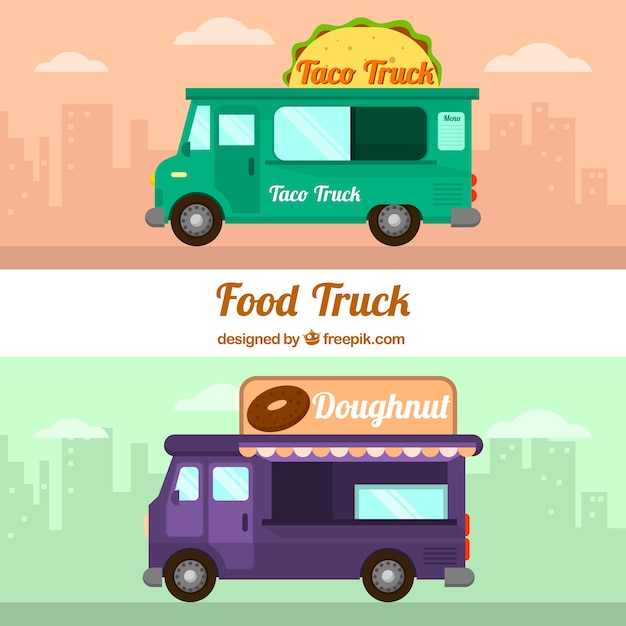 Modern food trucks with flat design