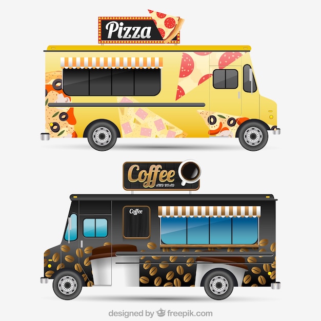 Modern food trucks with realistic desing