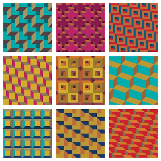 Premium Vector | Modern geometric 3d illusion seamless patterns.