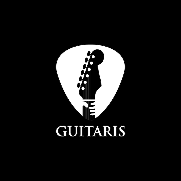 Premium Vector | Modern guitar in plectrum and hand logo design vector