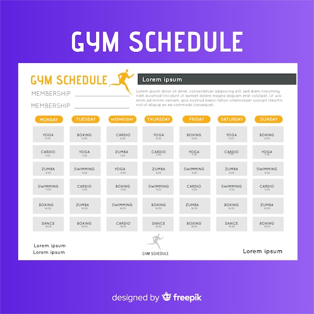 Modern gym schedule template with flat design Free Vector