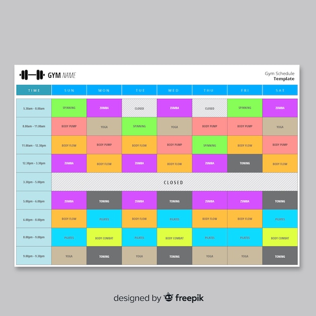 Free Vector | Modern gym schedule template with flat design