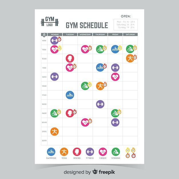 Free Vector Modern gym schedule template with flat design