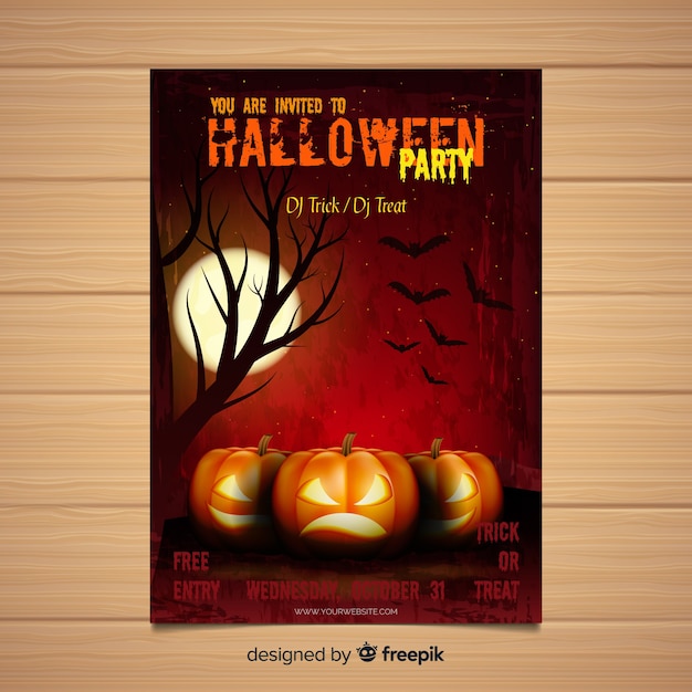 Modern halloween party poster template with realistic design Free Vector