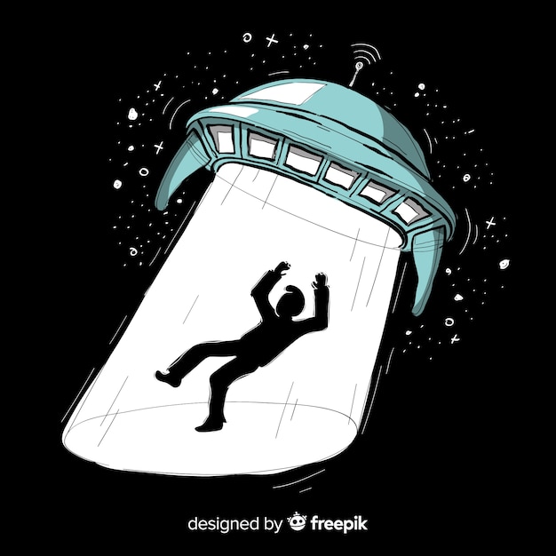 Modern hand drawn ufo abduction concept Vector Free Download