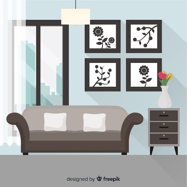 Modern home interior decoration with flat\
design