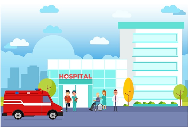 Premium Vector | Modern hospital building flat vector