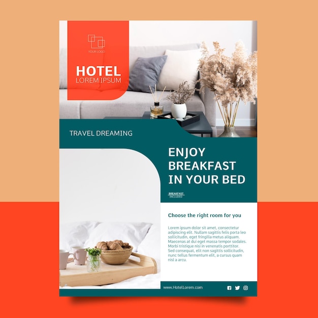 Free Vector | Modern hotel flyer template with photo