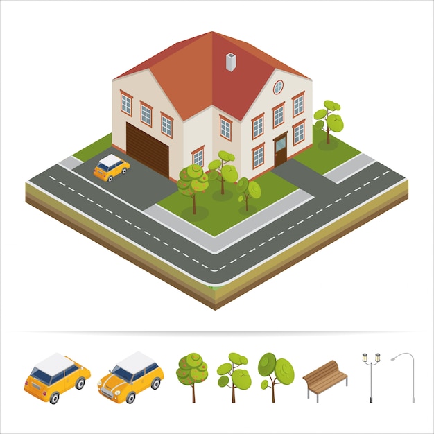 Modern house. modern home. isometric concept. real estate. cottage. isometric house. computer icon. modern scandinavian style Premium Vector