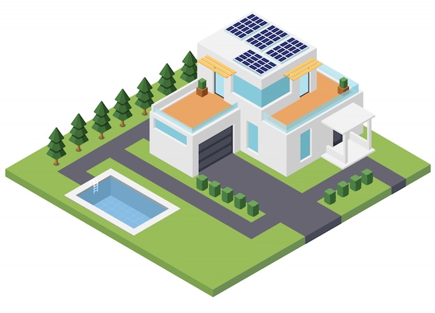 Download Modern house with solar supply. alternative energy. isometric view 3d vector illustration ...