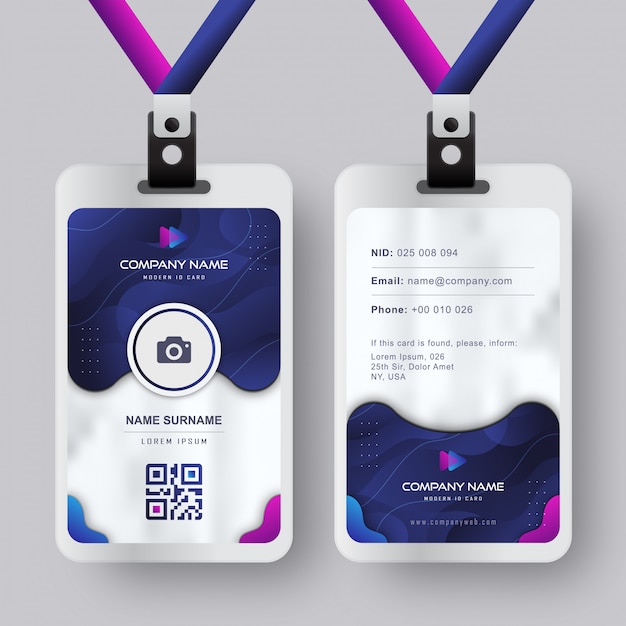 Modern id card template with gradient blue navy abstract liquid design Premium Vector
