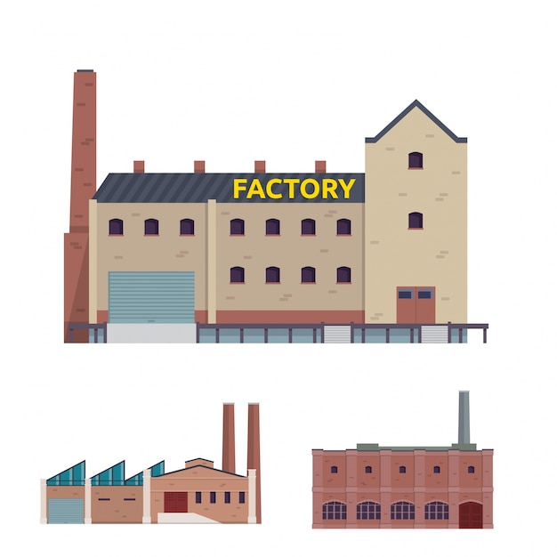 現代の工業工場と倉庫物流建物のイラストセット 無料のベクター