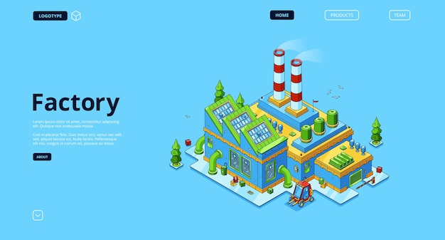 アイソメトリックビューを備えた現代の産業用建物のパワーランディングページ 無料のベクター