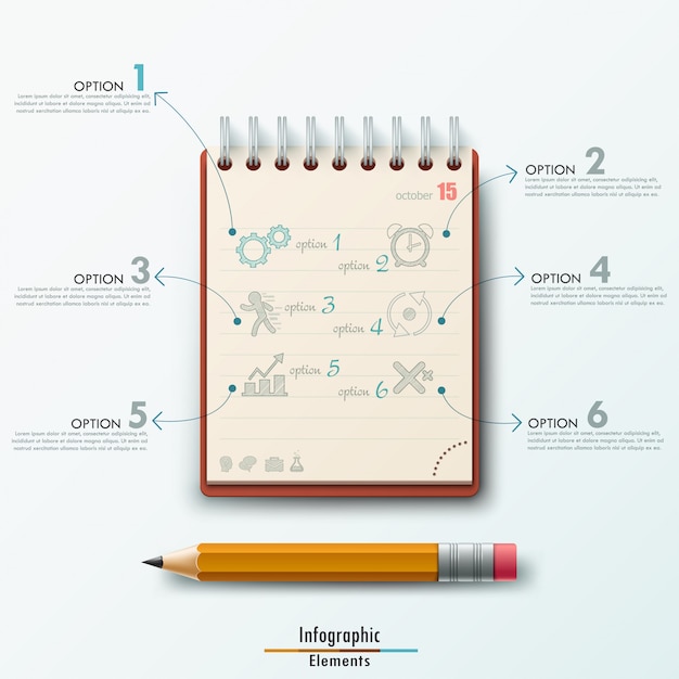 Modern infographic template with notepad and pencil Premium Vector