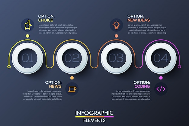 Modern infographic template with white rings and numbers inside Premium Vector