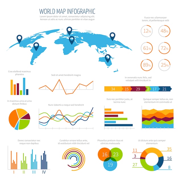 Download Modern infographic vector template with 3d world map and charts Vector | Premium Download