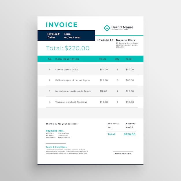 Modern Invoice Template Design For Your Business Free Vector