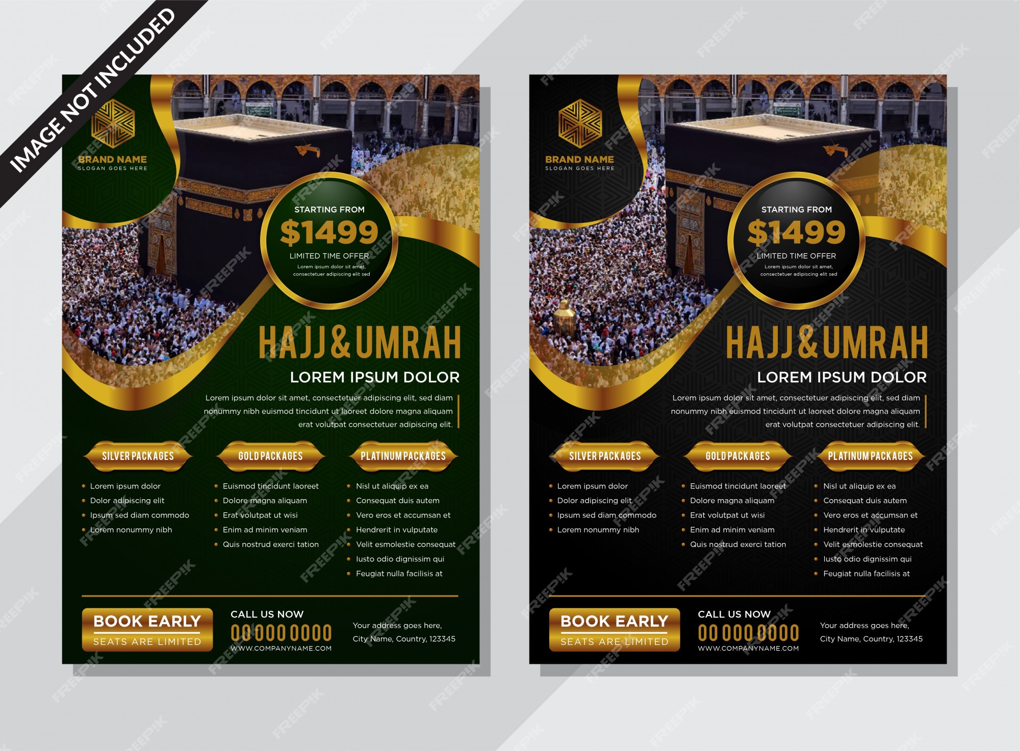 Premium Vector | Modern islamic black and green flyer set with gold ...