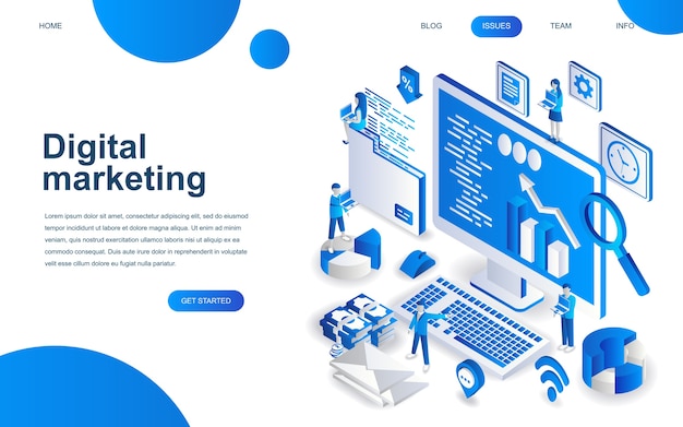 Modern isometric design concept of digital marketing Premium Vector