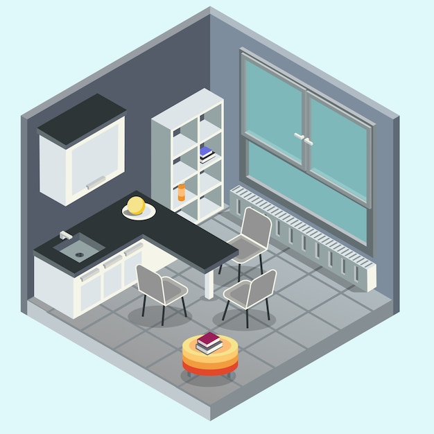 Download Modern kitchen interior. conceptual 3d isometric flat illustration. vector isolated Vector ...