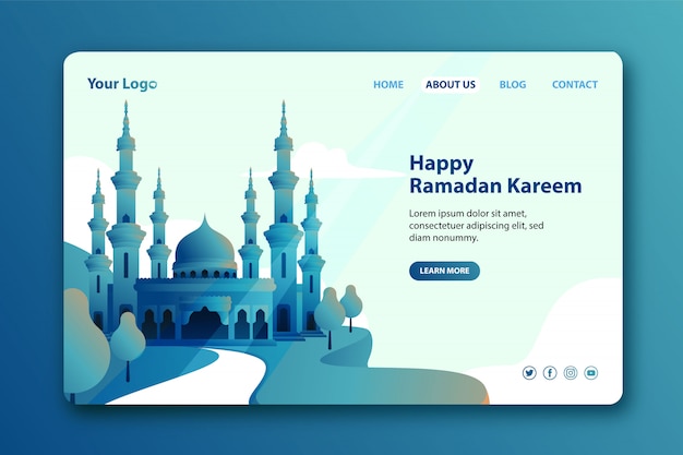 Modern landing page for the month of ramadan Premium Vector