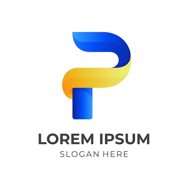 Premium Vector | Modern letter p logo design with 3d blue and yellow