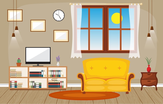 Download Premium Vector | Modern living room family house interior ...