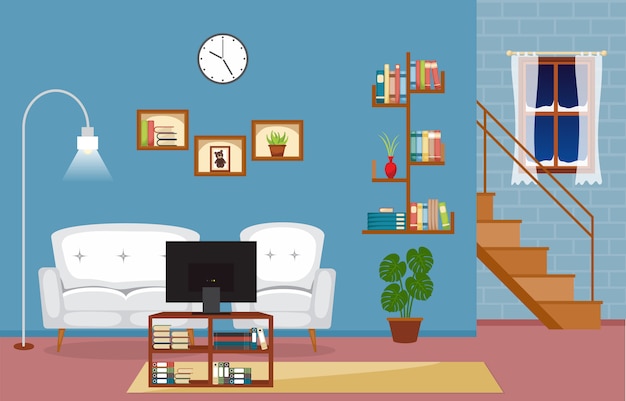 Download Premium Vector | Modern living room family house interior ...