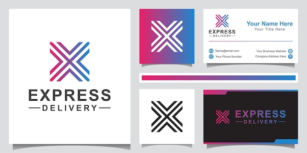 Modern logo design of delivery logistic. letter x with arrow symbol logo concept with business card 