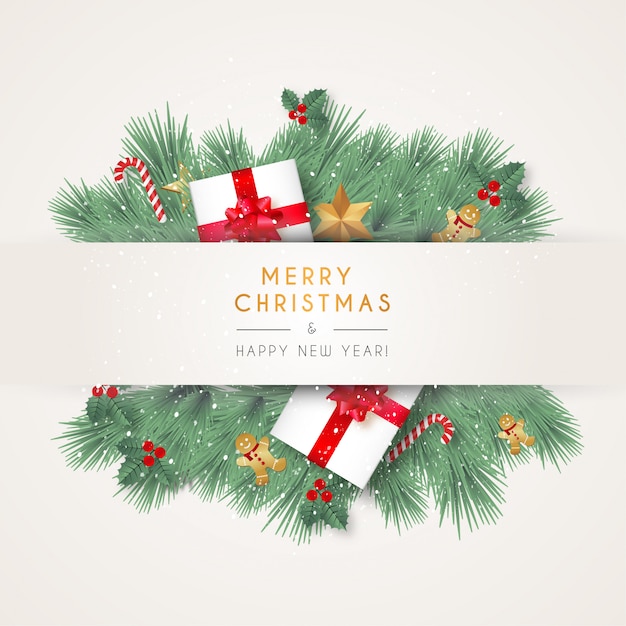 Free Vector | Modern merry christmas banner with elements