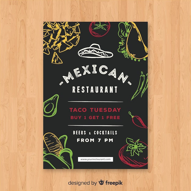 Modern mexican restaurant flyer template | Free Vector