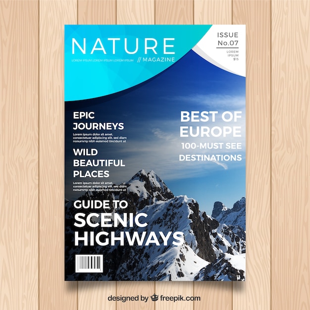 Free Vector | Modern nature magazine cover template with photo