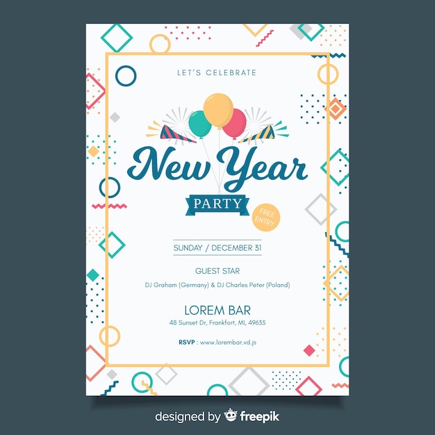 Free Vector | Modern new year party poster template with flat design