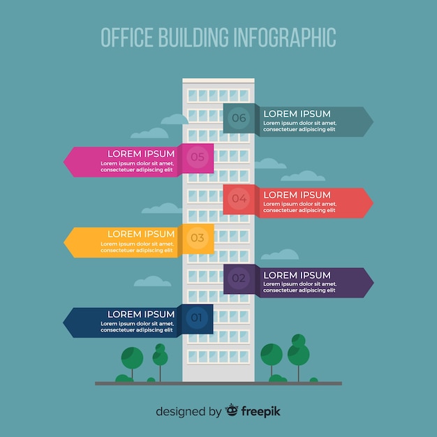 Modern office building infographic with flat design Free Vector