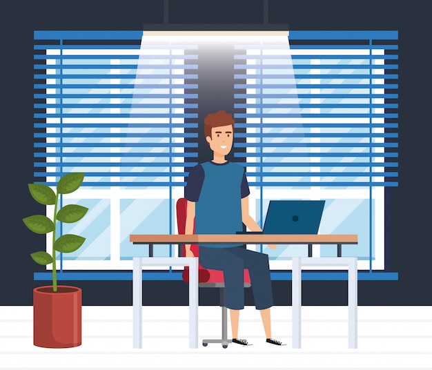 Modern office with businessman Free Vector