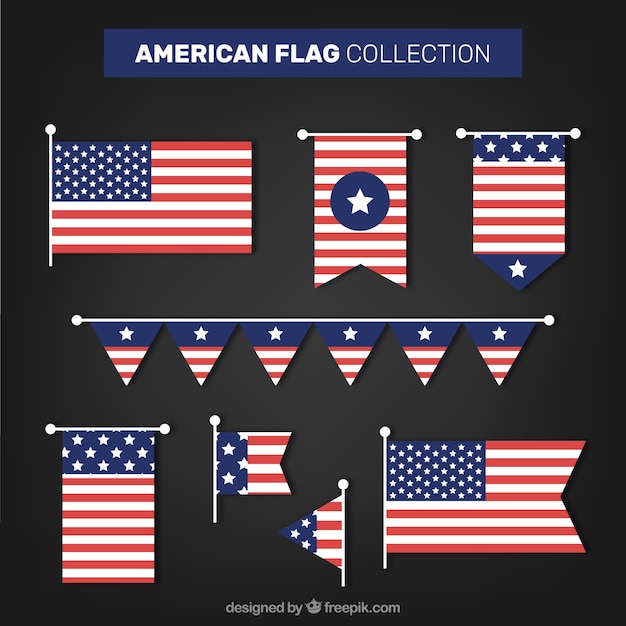 Download Free Vector | Modern pack of american flags