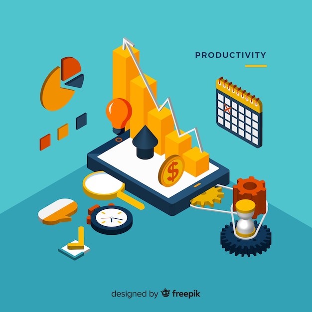Modern productivity concept with isometric view Free Vector
