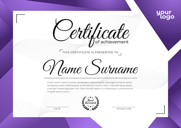 Premium Vector Modern Purple Certificate Template