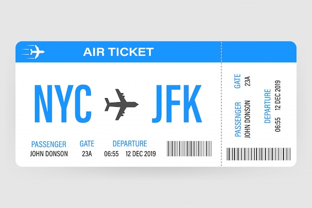 Modern and realistic airline ticket design with flight time and ...