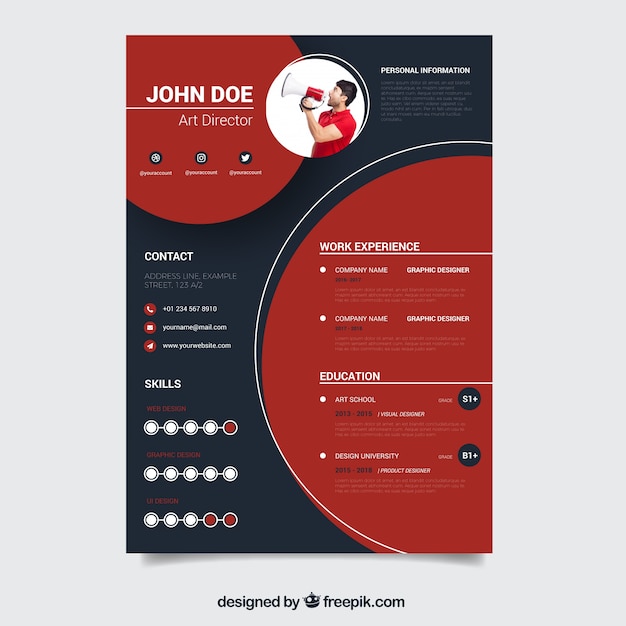 Modern red and black resume template Free Vector