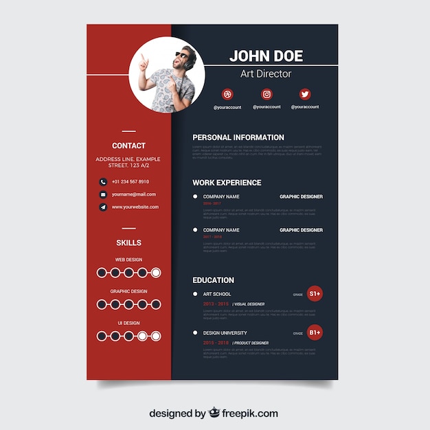 Modern red and dark resume template | Free Vector