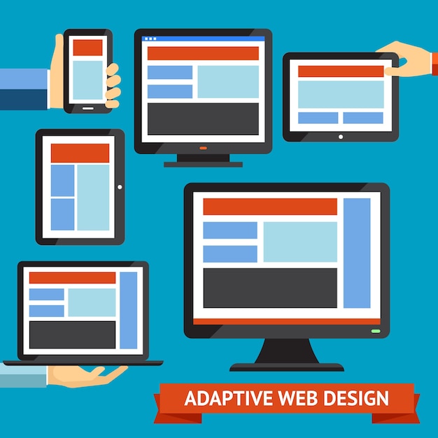 Modern responsive and adaptive web design and mobile apps Free Vector